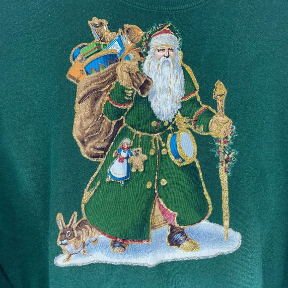 Vintage  Christmas Sweater Sweatshirt M 90s Santa Sparkle Pullover Retro Holiday - Picture 2 of 9